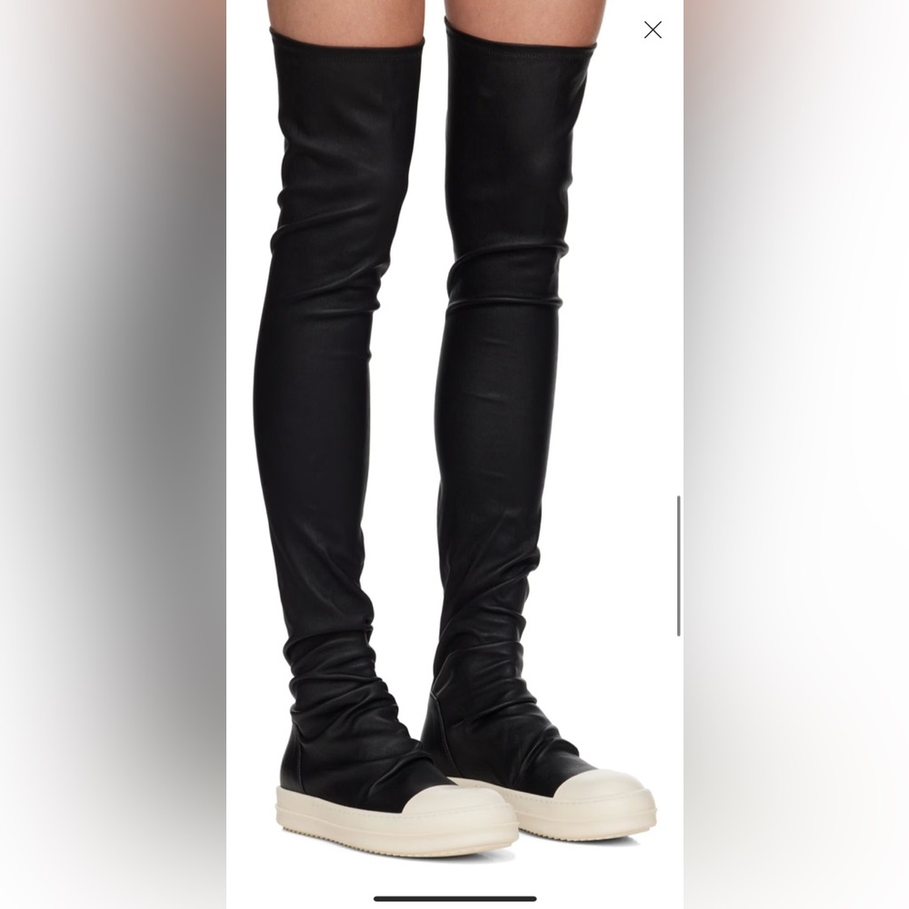 RICK OWENS Black Hollywood Knee High Stocking Sneaks Tall Boots